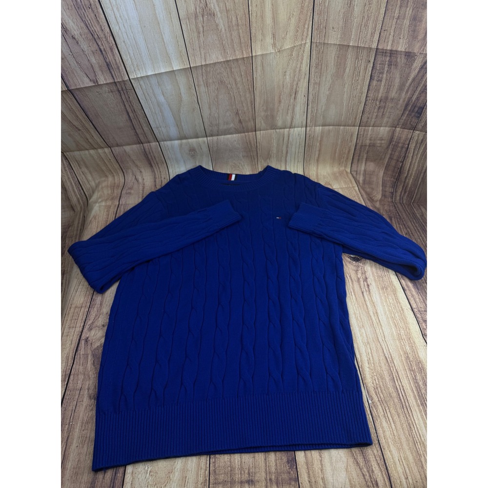 Tommy Hilfiger Mens Royal Blue Cable Knit Crew Neck Sweater 78J9338 401 Size L